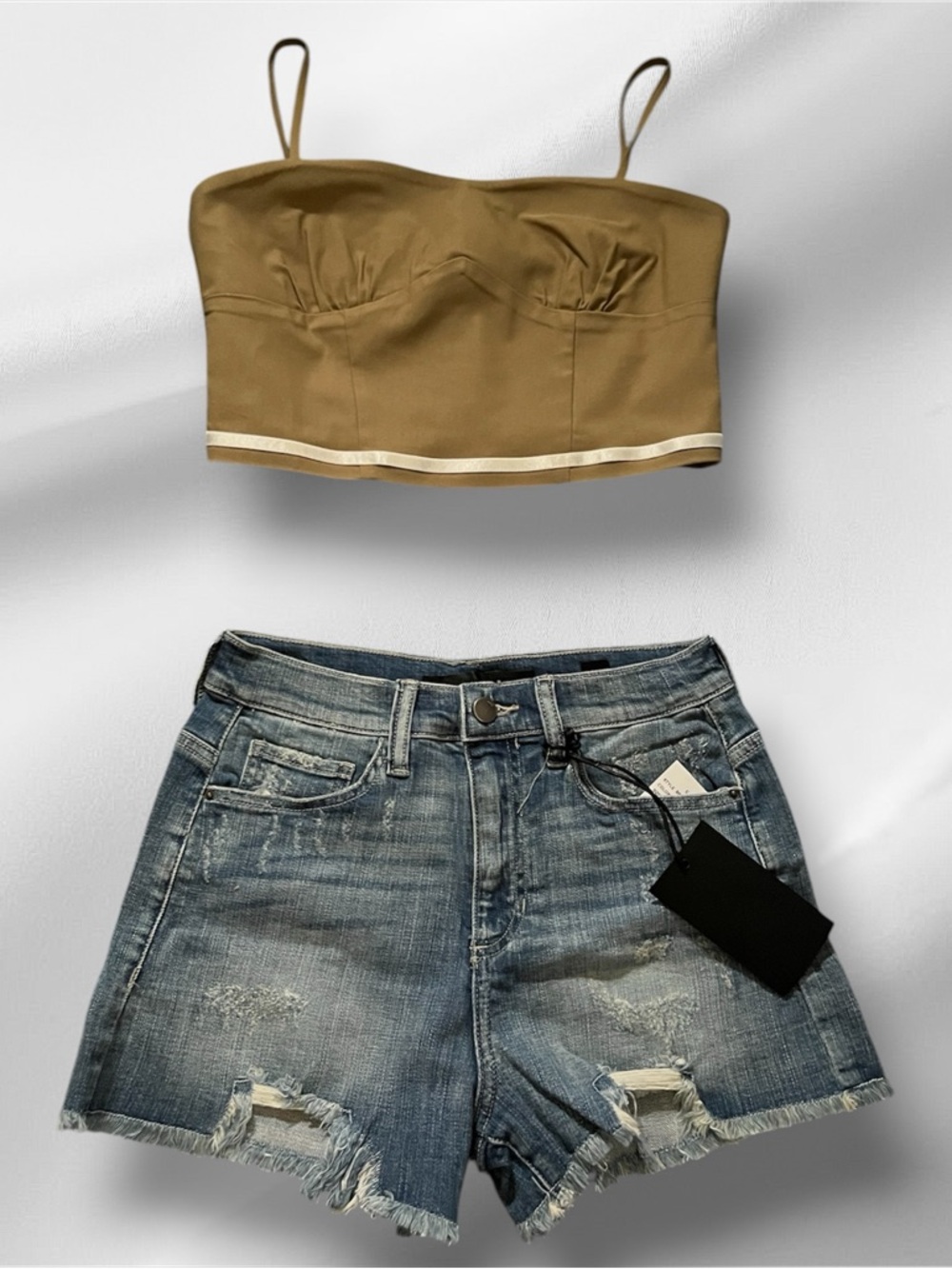 Tan Bustier Crop Top with White Trim